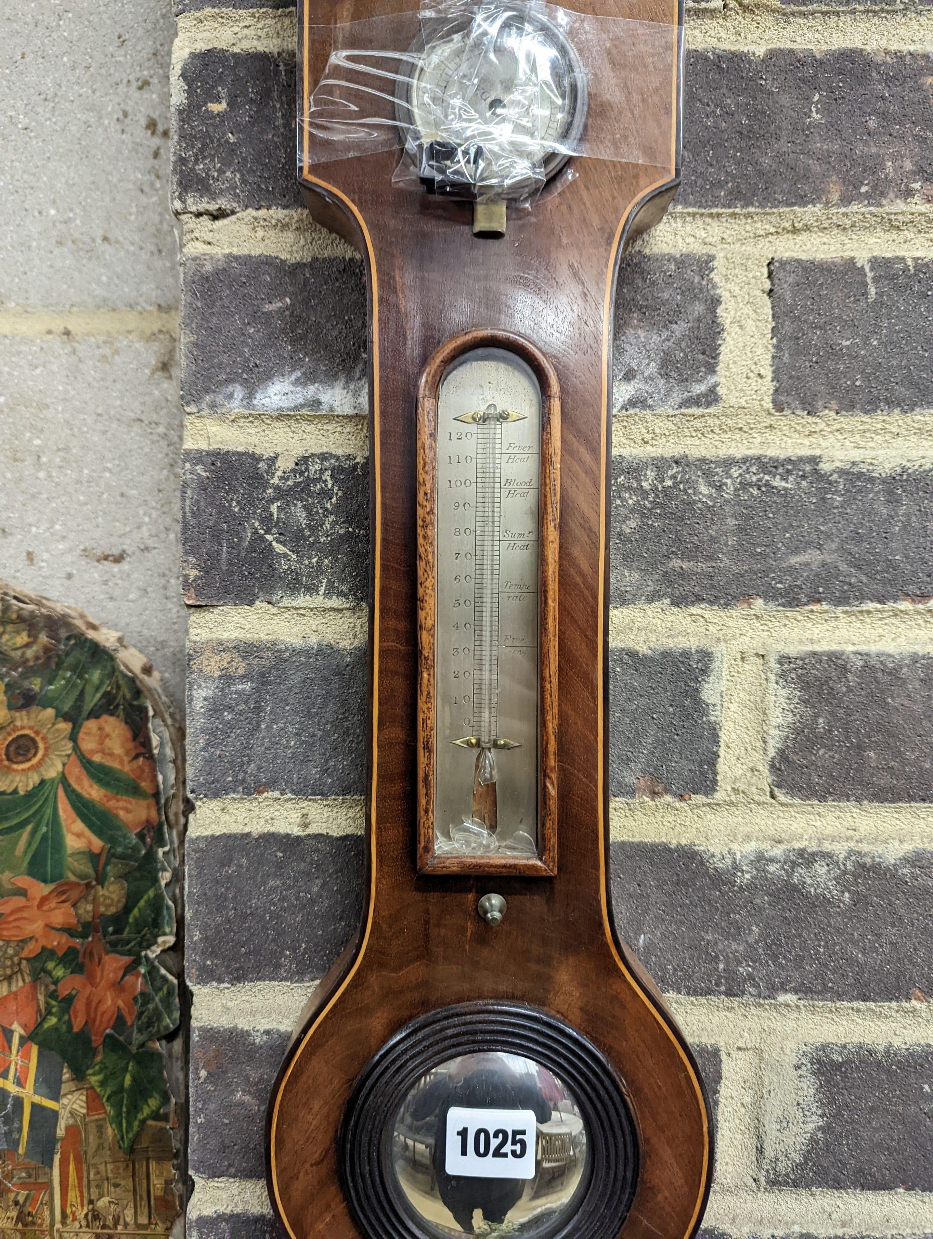 A Regency strung mahogany wheel barometer by J. Spelzini, Holborn, height 109cm